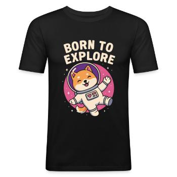 Astronaut Hund Illustration - Männer Slim Fit T-Shirt - Schwarz - Vorne - Nik (191cm)