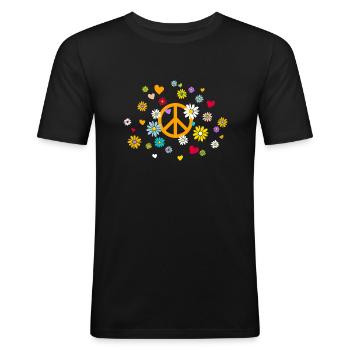Peace-Zeichen Blumen Herz Blumenkind Valentinstag - Männer Slim Fit T-Shirt - Schwarz - Vorne - Nik (191cm)