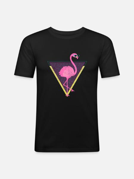 Tropical Flamingo Triangle | 80s Style - Men's Slim Fit T-Shirt - black