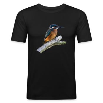 Eisvogel auf einem Ast - Männer Slim Fit T-Shirt - Schwarz - Vorne - Nik (191cm)