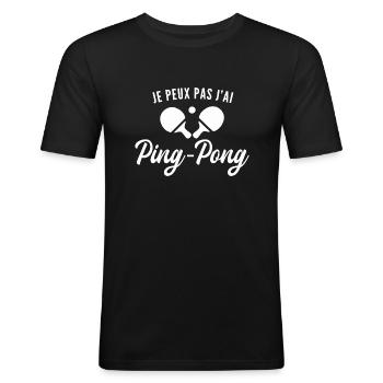 je peux pas j'ai ping-pong - T-shirt près du corps Homme - noir - Devant - Nik (191cm)