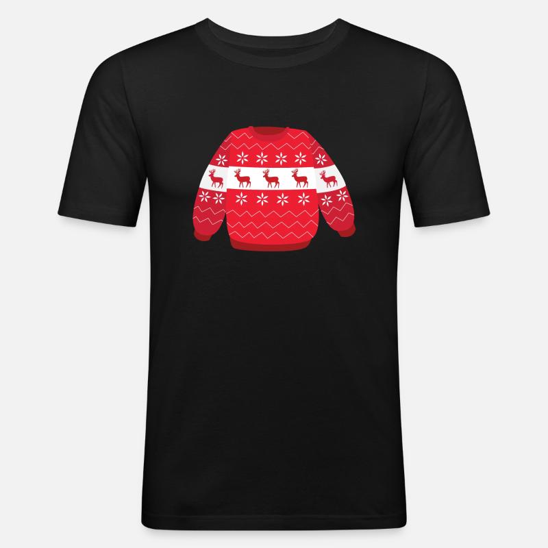 Weihnachts Pullover - Männer Slim Fit T-Shirt - Schwarz