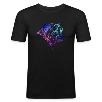 Leopard - Männer Slim Fit T-Shirt - Schwarz - Vorne - Nik (191cm)