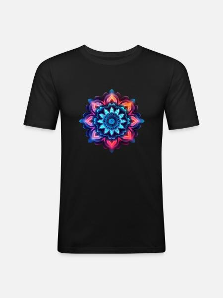 Mandala bunte Blume Neon - Männer Slim Fit T-Shirt - Schwarz