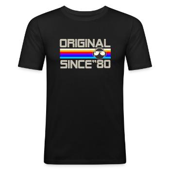 Seit 80 - Männer Slim Fit T-Shirt - Schwarz - Vorne - Nik (191cm)