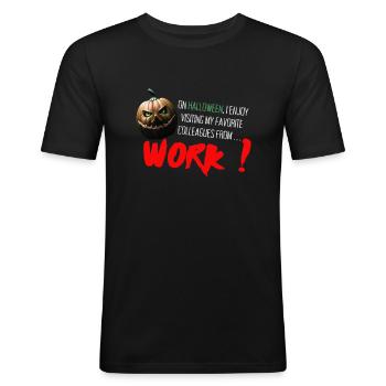 Halloween Design- Arbeitskollegen - Männer Slim Fit T-Shirt - Schwarz - Vorne - Nik (191cm)