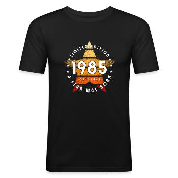 Star was born 1985 original limited edition - Men's Slim Fit T-Shirt - black - Front - Nik (191cm)