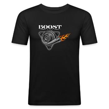 BOOST POWER - Männer Slim Fit T-Shirt - Schwarz - Vorne - Nik (191cm)