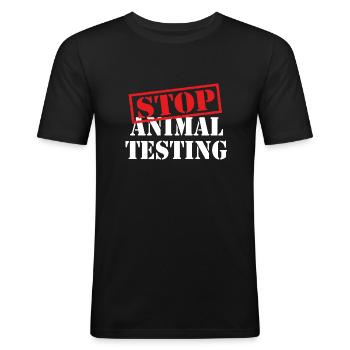 stop dyreforsøg - dyrs rettigheder - Herre Slim Fit T-Shirt - sort - Foran - Nik (191cm)