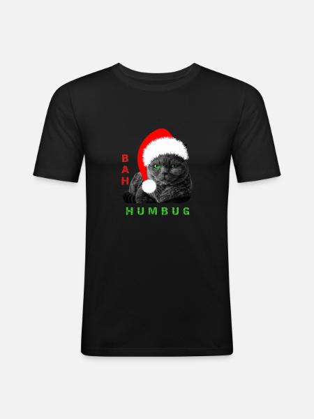 Bah Humbug Weihnachtskatze - Männer Slim Fit T-Shirt - Schwarz