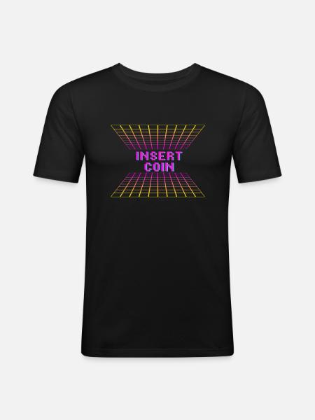 Insert Coin Retro Design - Männer Slim Fit T-Shirt - Schwarz