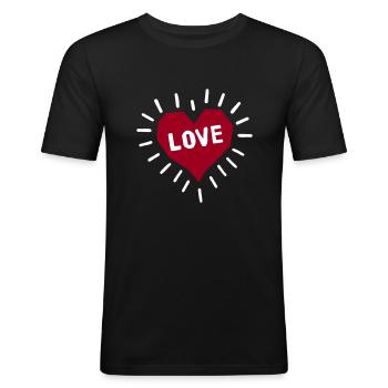 Love - Männer Slim Fit T-Shirt - Schwarz - Vorne - Nik (191cm)