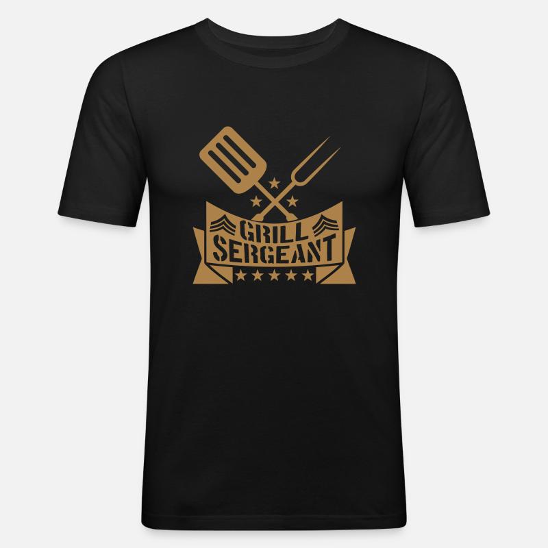 BBQ Grill Sergeant Grillmeister - Männer Slim Fit T-Shirt - Schwarz