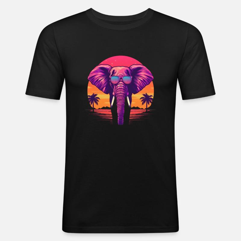 Synthwave Elephant Sunset - Männer Slim Fit T-Shirt - Schwarz