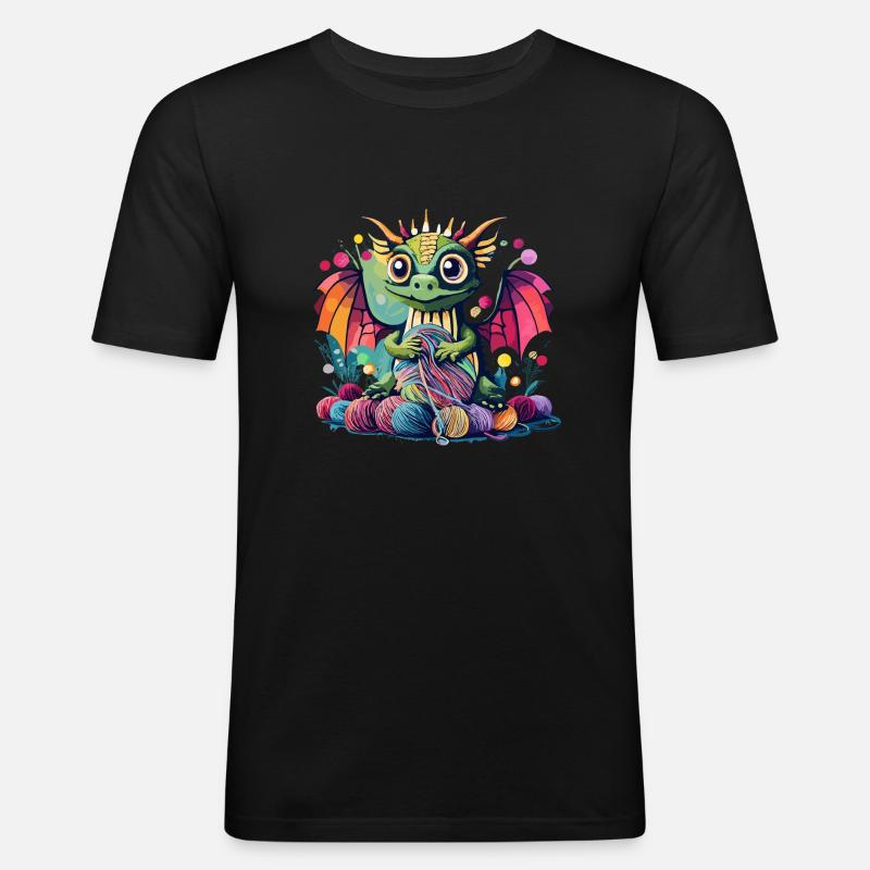 Hüter der Wolle Drache - Männer Slim Fit T-Shirt - Schwarz