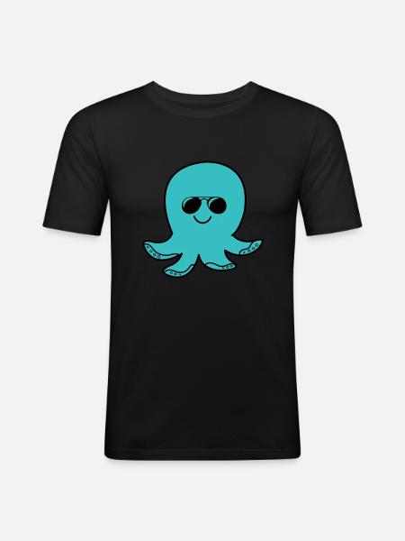 oktopus cool - Männer Slim Fit T-Shirt - Schwarz