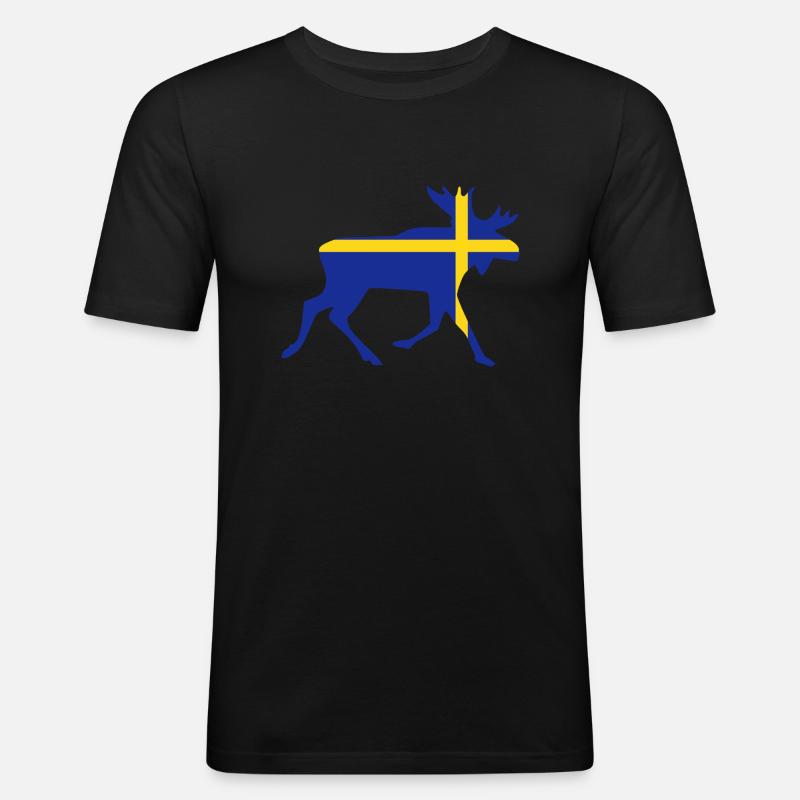 Schweden Elch - Männer Slim Fit T-Shirt - Schwarz