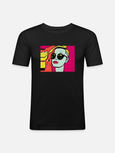 Pop Art - Woman with sunglasses - Men's Slim Fit T-Shirt - black