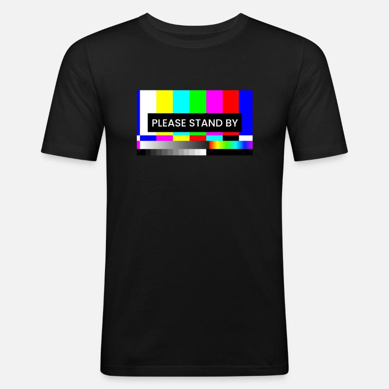PLEASE STAND BY - Männer Slim Fit T-Shirt - Schwarz