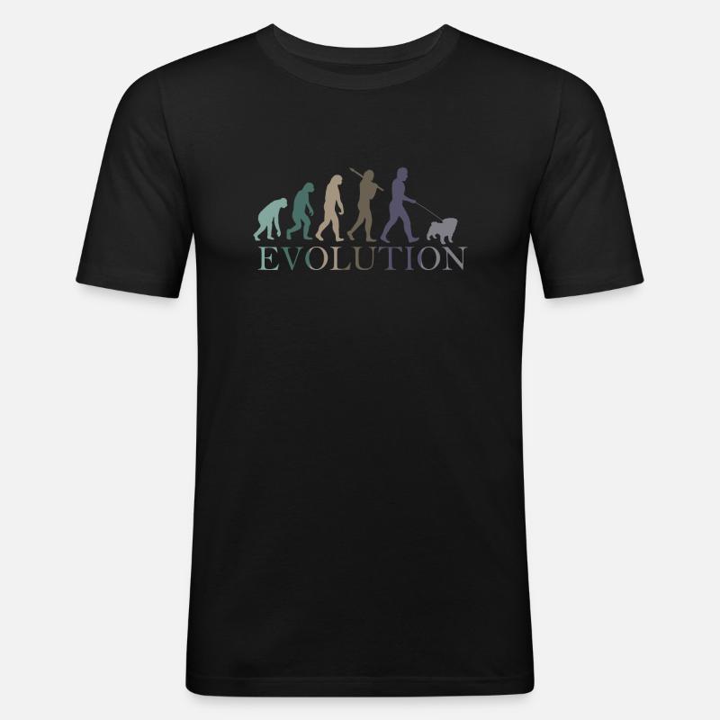 DIE EVOLUTION DES MOPSES - Männer Slim Fit T-Shirt - Schwarz