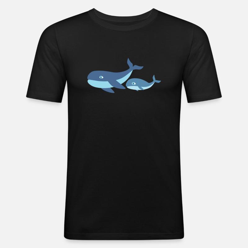 Mutter Wal mit Kind Wal - Männer Slim Fit T-Shirt - Schwarz