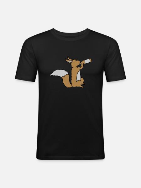 Beer-drinking squirrel - Men's Slim Fit T-Shirt - black