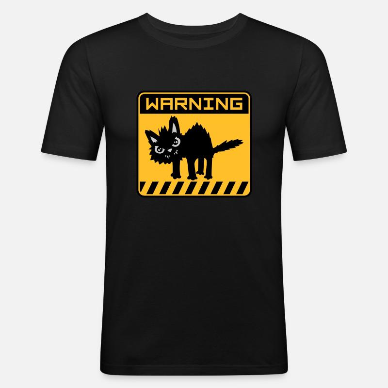 Warnung gefährliche Katze - Männer Slim Fit T-Shirt - Schwarz