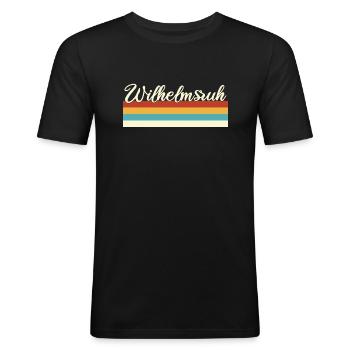 Wilhelmsruh - Pankow - Berlin - Retro - Vintage - Männer Slim Fit T-Shirt - Schwarz - Vorne - Nik (191cm)