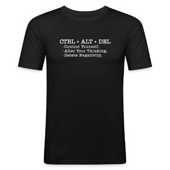 Ctrl Alt Del Vintage Typewrite Motivational Geek - T-shirt près du corps Homme - noir - Devant - Nik (191cm)