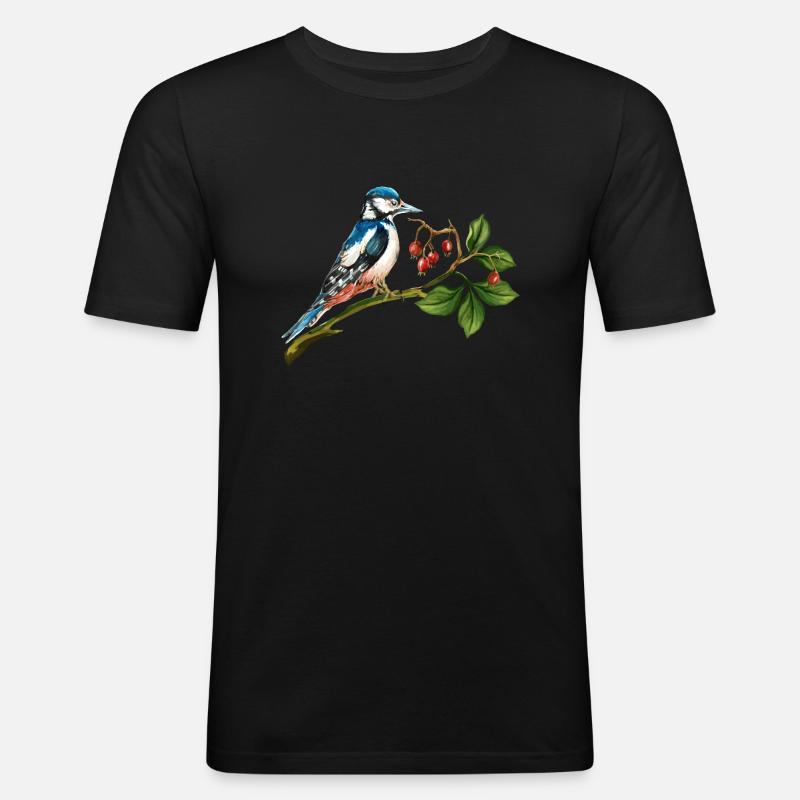 Bunter Vogel - Männer Slim Fit T-Shirt - Schwarz