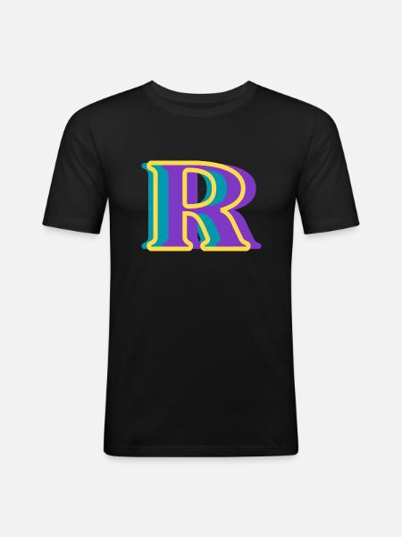 Mehrfarbiger Buchstabe r - Männer Slim Fit T-Shirt - Schwarz