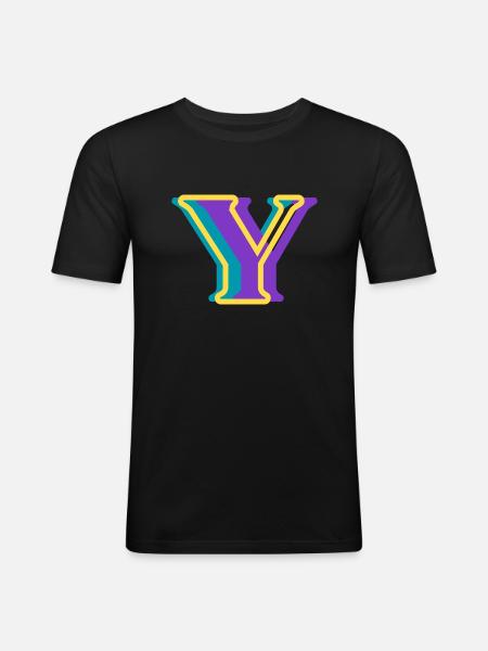 Mehrfarbiger Buchstabe y - Männer Slim Fit T-Shirt - Schwarz