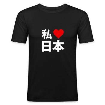 I love Japan Watashi ga Nihon ga daisuki desu - Men's Slim Fit T-Shirt - black - Front - Nik (191cm)