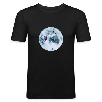 Mond mit Galaxie Schmetterling - Männer Slim Fit T-Shirt - Schwarz - Vorne - Nik (191cm)