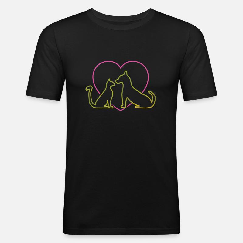 Hund Katze - Männer Slim Fit T-Shirt - Schwarz
