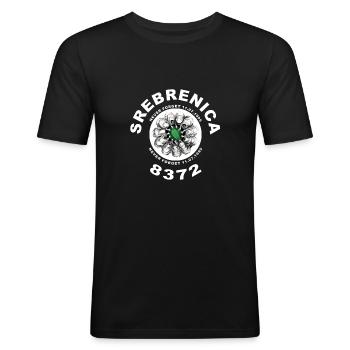 In Erinnerung an Srebrenica - Männer Slim Fit T-Shirt - Schwarz - Vorne - Nik (191cm)