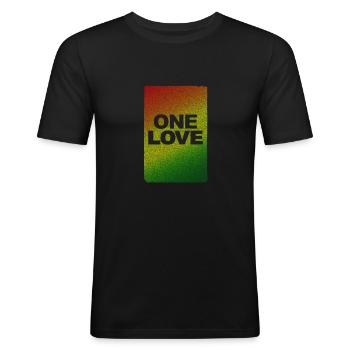 REGGAE, MARLEY, JAMAIKA,RASTAFARI, ONE LOVE DESIGN - Männer Slim Fit T-Shirt - Schwarz - Vorne - Nik (191cm)