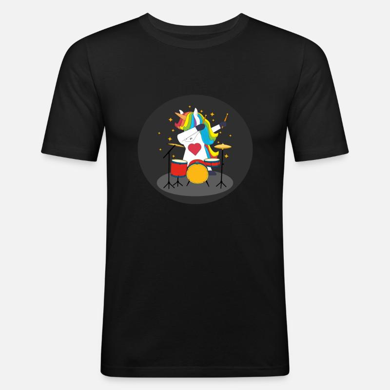 Dabbing Einhorn mit Schlagzeug - Männer Slim Fit T-Shirt - Schwarz