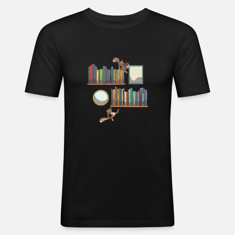 Bücherregal Buch Bücher Eichhörnchen - Männer Slim Fit T-Shirt - Schwarz