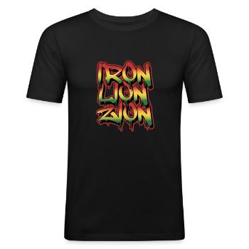 iron lion zion, reggae, marley, rastafari, jamaïque - T-shirt près du corps Homme - noir - Devant - Nik (191cm)