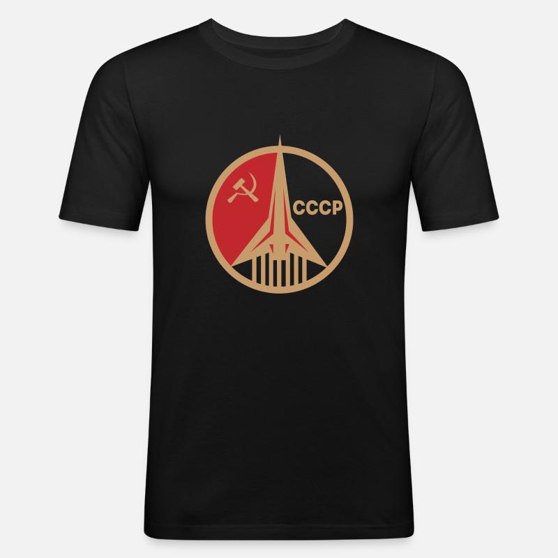 UDSSR Sputnik Sovjet Rakete - Männer Slim Fit T-Shirt - Schwarz
