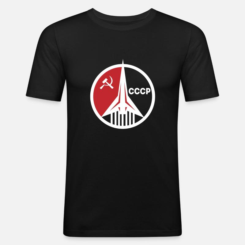 UDSSR Sputnik Sovjet Rakete - Männer Slim Fit T-Shirt - Schwarz