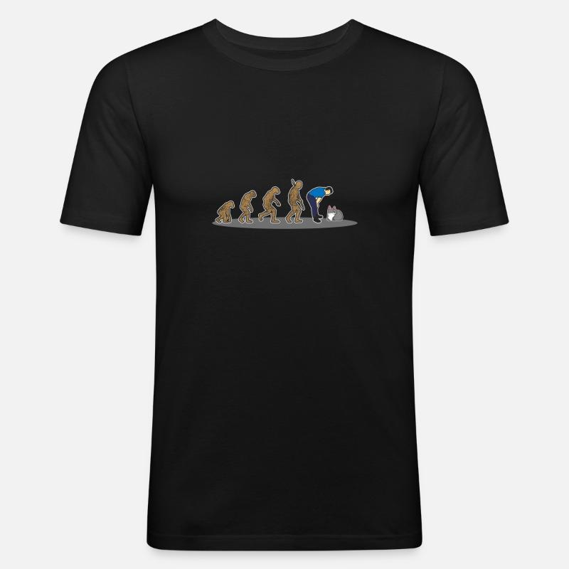 Katze Katzenliebhaber Evolution - Männer Slim Fit T-Shirt - Schwarz