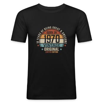 50e anniversaire des années 1970 - T-shirt près du corps Homme - noir - Devant - Nik (191cm)