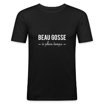 Beau gosse à plein temps - T-shirt près du corps Homme - noir - Devant - Nik (191cm)