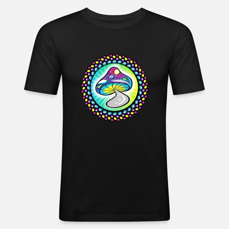 Trippy Goa Pilz - Männer Slim Fit T-Shirt - Schwarz
