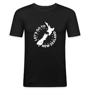 New Zealand Let's Go To New Zealand Geschenkidee - Männer Slim Fit T-Shirt - Schwarz - Vorne - Nik (191cm)