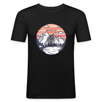 Montagnes Lake Sunset LP Design - T-shirt près du corps Homme - noir - Devant - Nik (191cm)