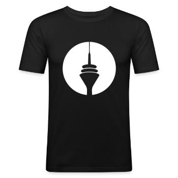 Rheinturm Kreis rot Spread - Männer Slim Fit T-Shirt - Schwarz - Vorne - Nik (191cm)