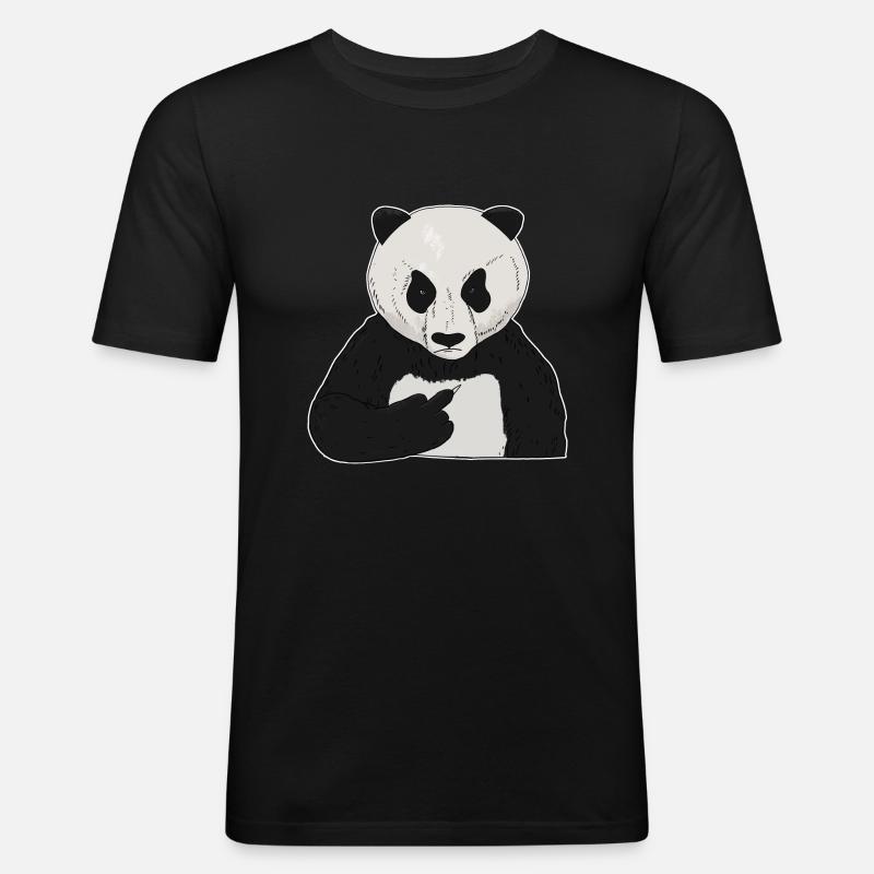 Mürrischer Pandabär mit Mittelfinger - Männer Slim Fit T-Shirt - Schwarz
